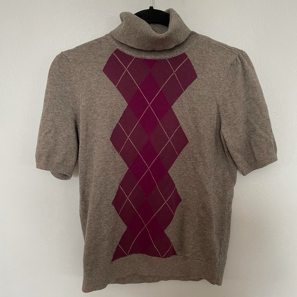 Ann Taylor LOFT Argyle Turtleneck Cotton Sweater Size Medium Petite